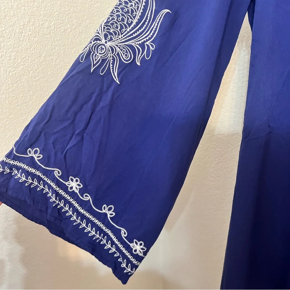 Ariat dress Blue Embroidered V-Neck Tunic Dress small boho coastal western rodeo - Picture 4 of 9